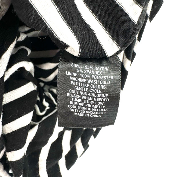 Mossimo size small black white striped fitted v neck dress midi ruched - Picture 6 of 6